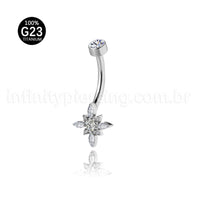 Piercing Banana Titânio Flor Zircônia Cravejada