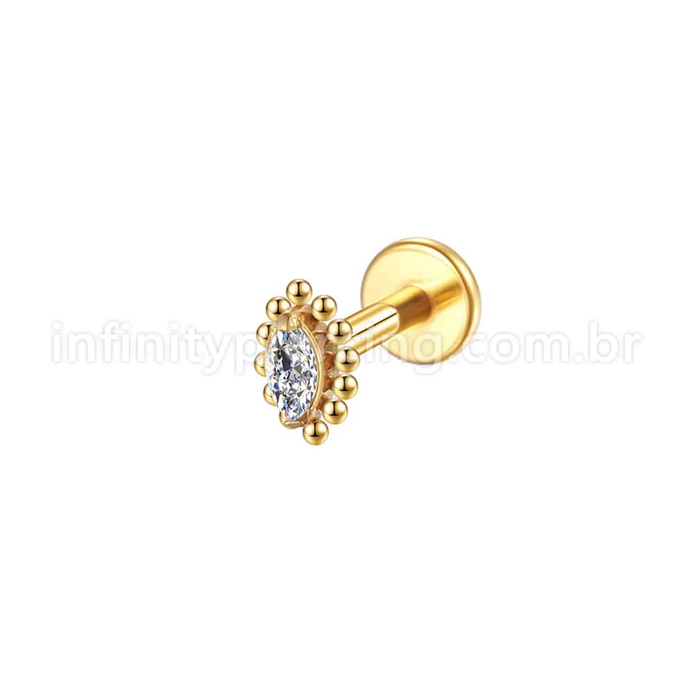 Piercing Labret Aço Cirúrgico Indiano Gota Zircônia
