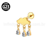 Piercing Labret Titânio Nuvem Pingente Gota Zircônia Cravejada