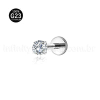 Piercing Labret Titânio Zircônia Cravejada Com Ponta
