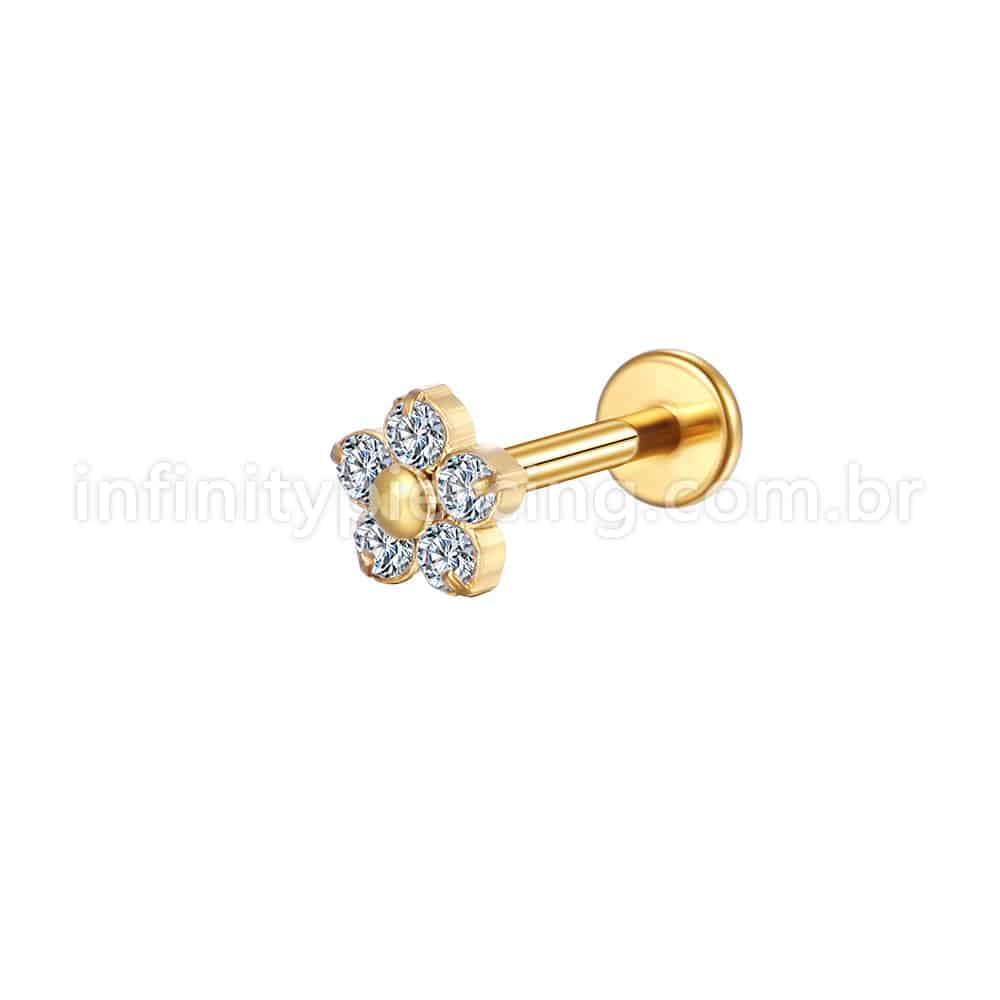 Piercing Labret Aço Cirúrgico Flor Zircônia