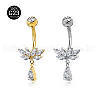 Piercing Banana Titânio Zircônia Cravejada Com Pingente