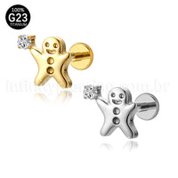 Piercing Labret Titânio Boneco De Biscoito