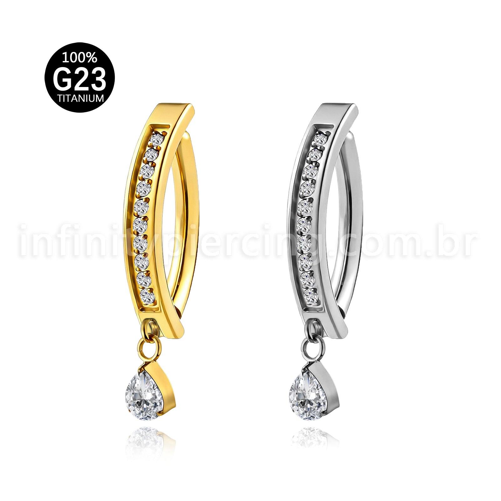 Piercing Argola Para Umbigo Titânio Zircônia  Com Pingente Gota