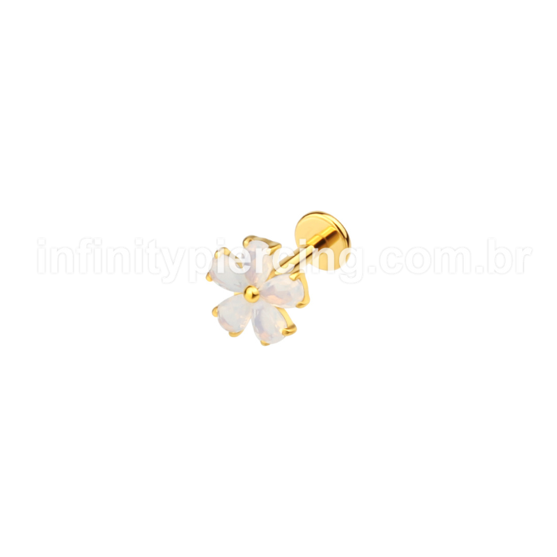 Piercing Labret Aço Cirúrgico Flor 5 Zircônias