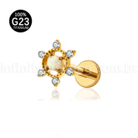 Piercing Labret Titânio Flor Com Pedra Opala