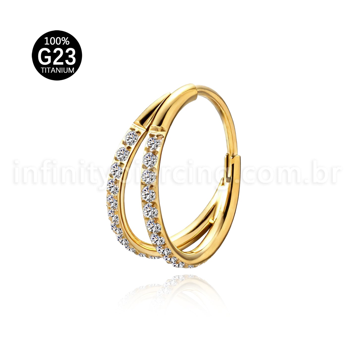Piercing Argola Segmentada Titânio 2 Fileiras Zircônia Cravejada