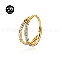 Piercing Argola Segmentada Titânio 2 Fileiras Zircônia Cravejada