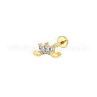 Piercing Labret Aço Cirúrgico Flor De Lotus 3 Zircônias