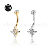Piercing Banana Titânio Flor Zircônia Cravejada