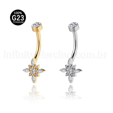 Piercing Banana Titânio Flor Zircônia Cravejada