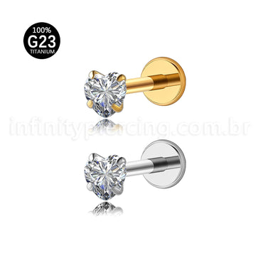Piercing Labret Titânio Zircônia Cravejada Coração