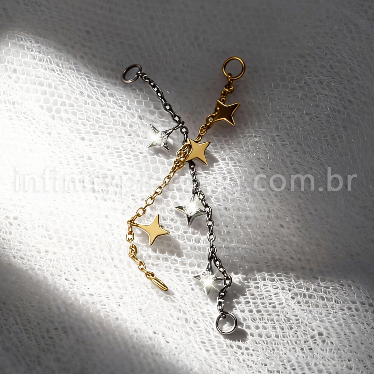 Corrente Titânio Para Piercing Estrela Zircônia Cravejada