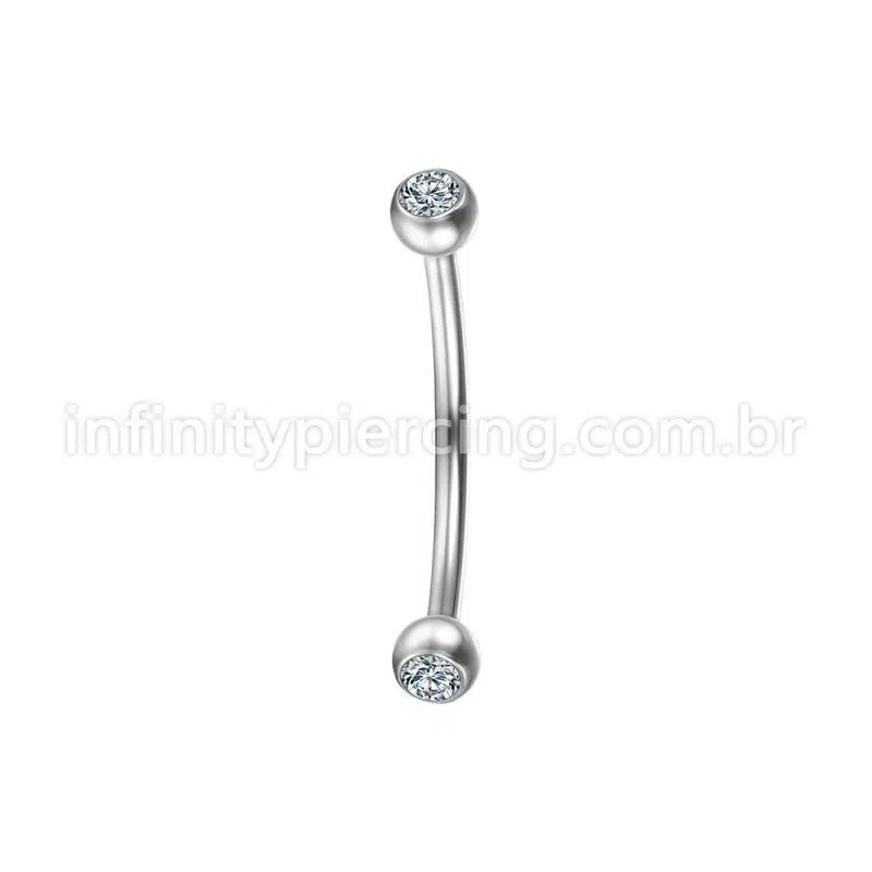 Piercing Microbell Curvo Aço Cirúrgico Zircônia Cravada