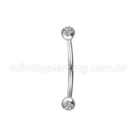 Piercing Microbell Curvo Aço Cirúrgico Zircônia Cravada