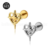 Piercing Labret Titânio Coração Com Estrela De 4 Pontas