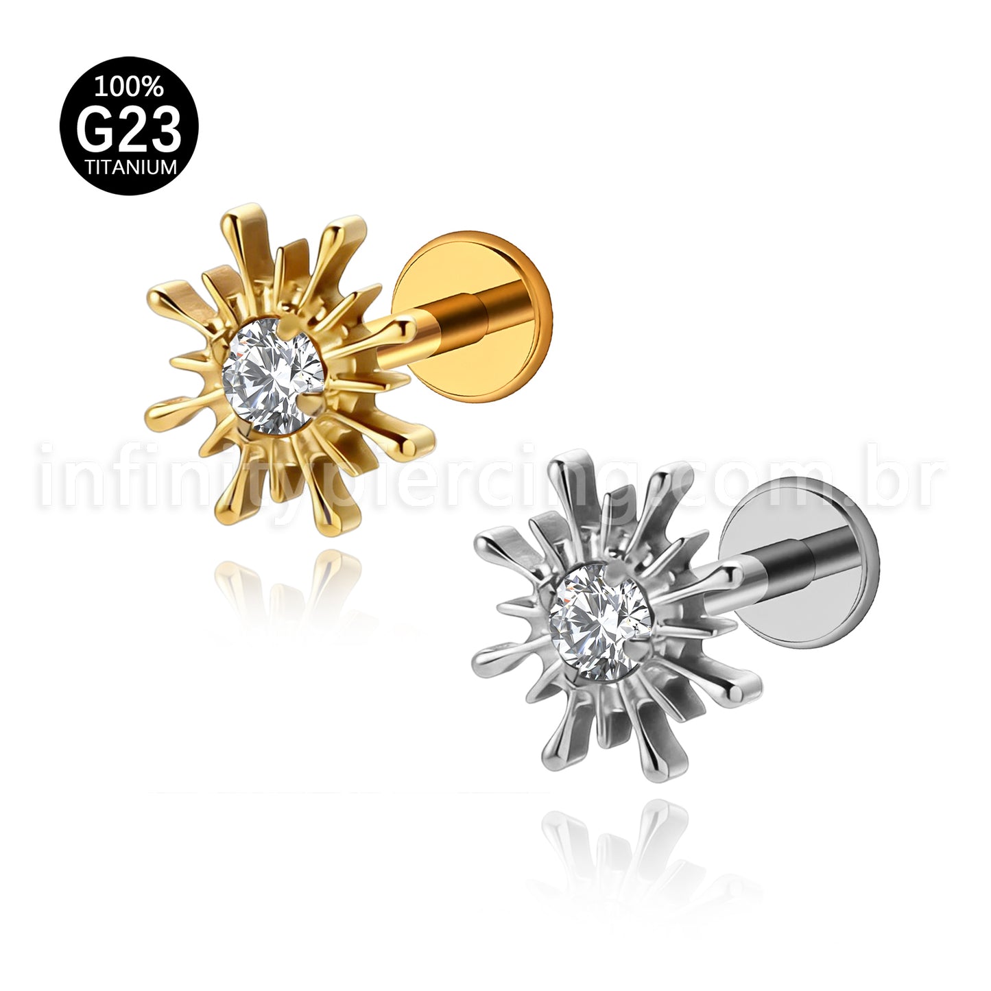 Piercing Labret Titânio Sol Com Pedra Cravejada