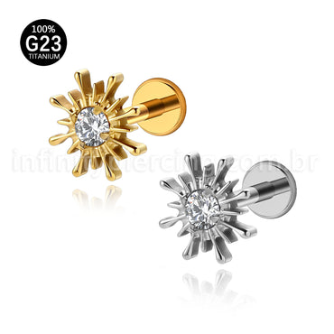 Piercing Labret Titânio Sol Com Pedra Cravejada