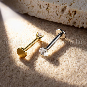 Piercing Labret Titânio Zircônia Cravejada Coração
