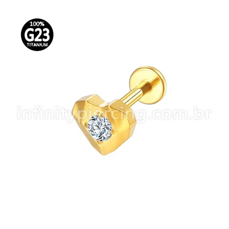 Piercing Labret Titânio Coração Lapidado Zircônia Cravejada
