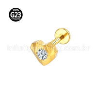 Piercing Labret Titânio Coração Lapidado Zircônia Cravejada