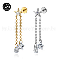 Piercing Labret Titânio Estrela Com Pingentes