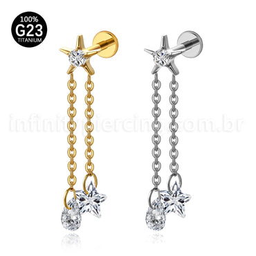 Piercing Labret Titânio Estrela Com Pingentes