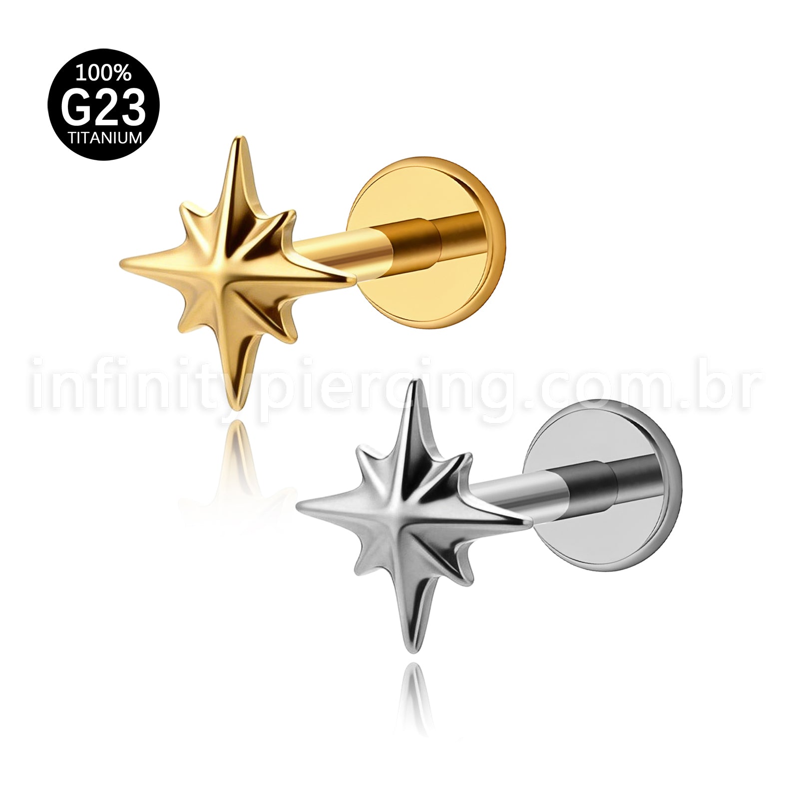 Piercing Labret Titânio Estrela Com 8 Pontas