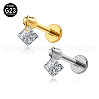 Piercing Labret Titânio Com Pingente Quadrado
