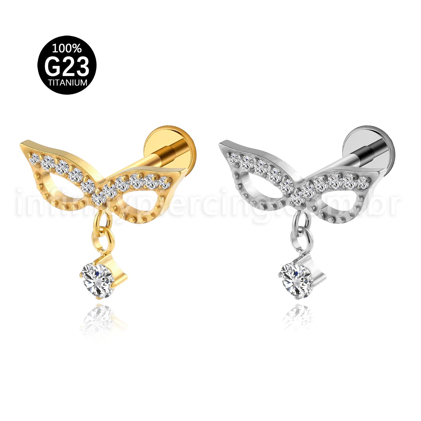 Piercing Labret Titânio Mascara Com Zircônia Cravejada