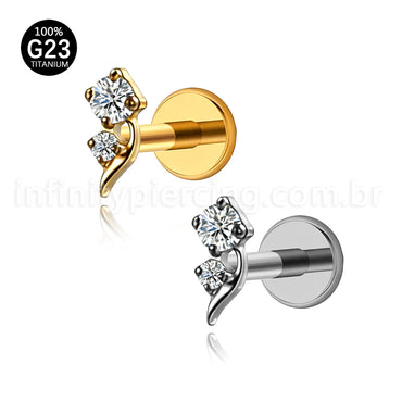 Piercing Labret Titânio 2 Pedras Zircônia Cravejada