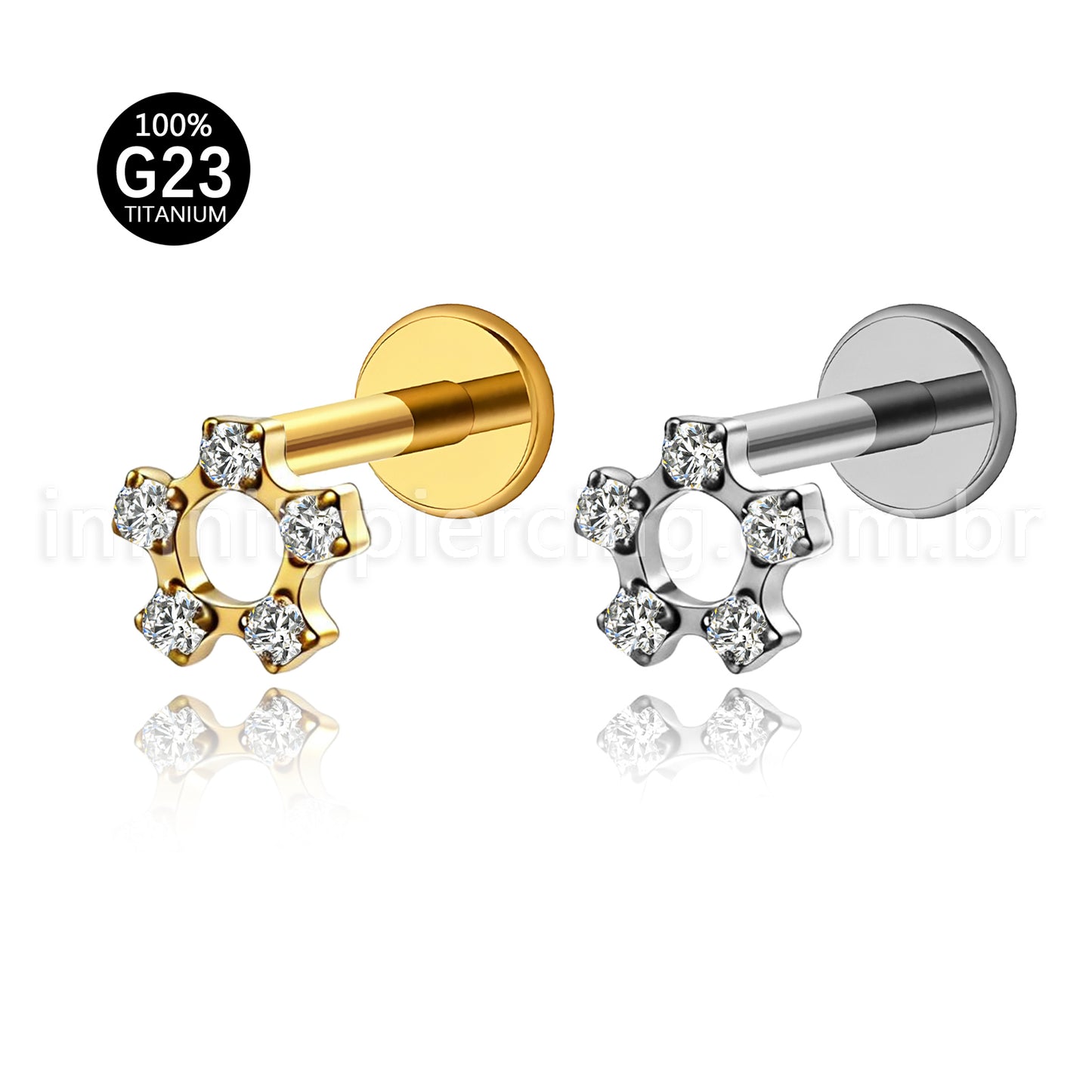 Piercing Labret Titânio Flor Vazada Zircônia Cravejada