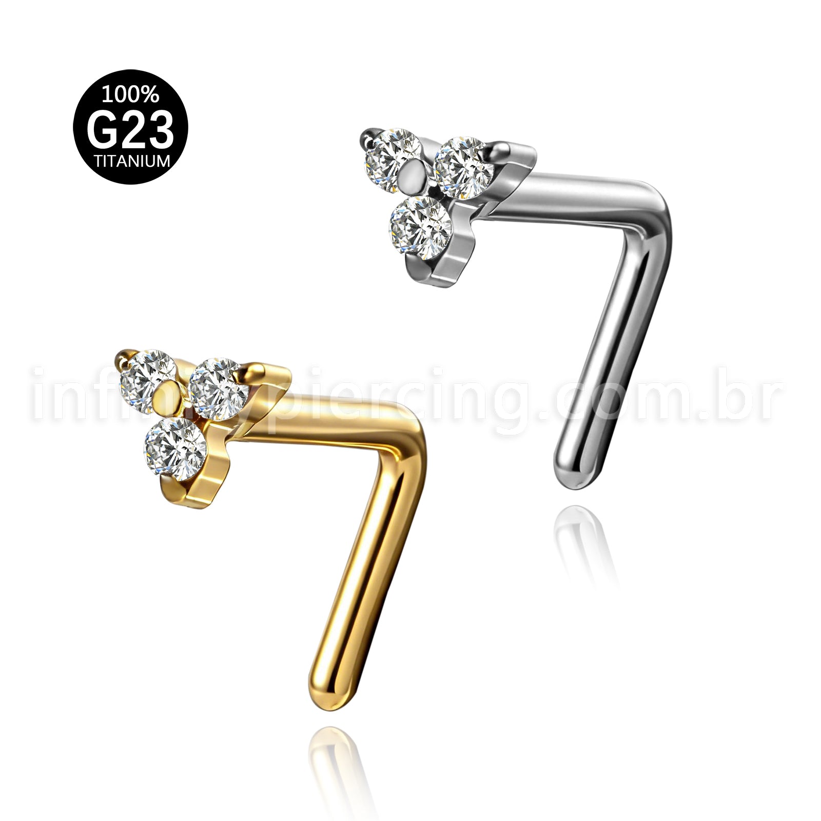 Piercing Nostril Formato L Titânio Trinity Zircônia Cravejada