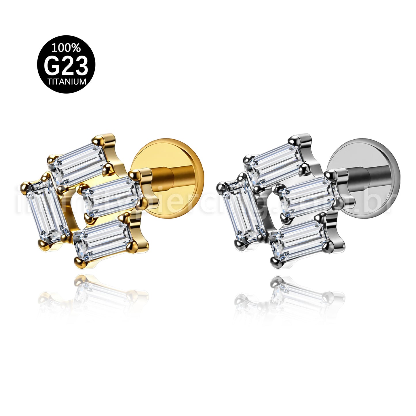 Piercing Labret Titânio Zircônia Retangular Cravejada
