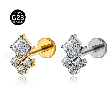 Piercing Labret Titânio Losango Zircônia Cravejada