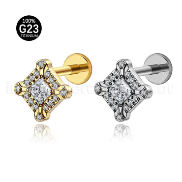 Piercing Labret Titânio Zircônia Cravejada  Detalhada
