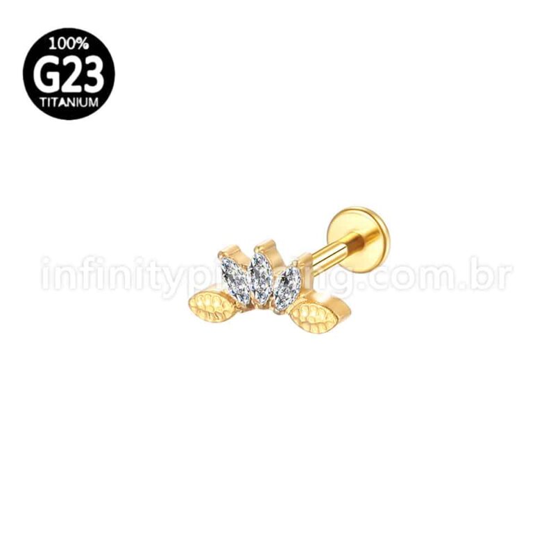Piercing Labret Titânio Trio Folha Zircônia