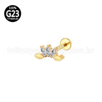 Piercing Labret Titânio Trio Folha Zircônia