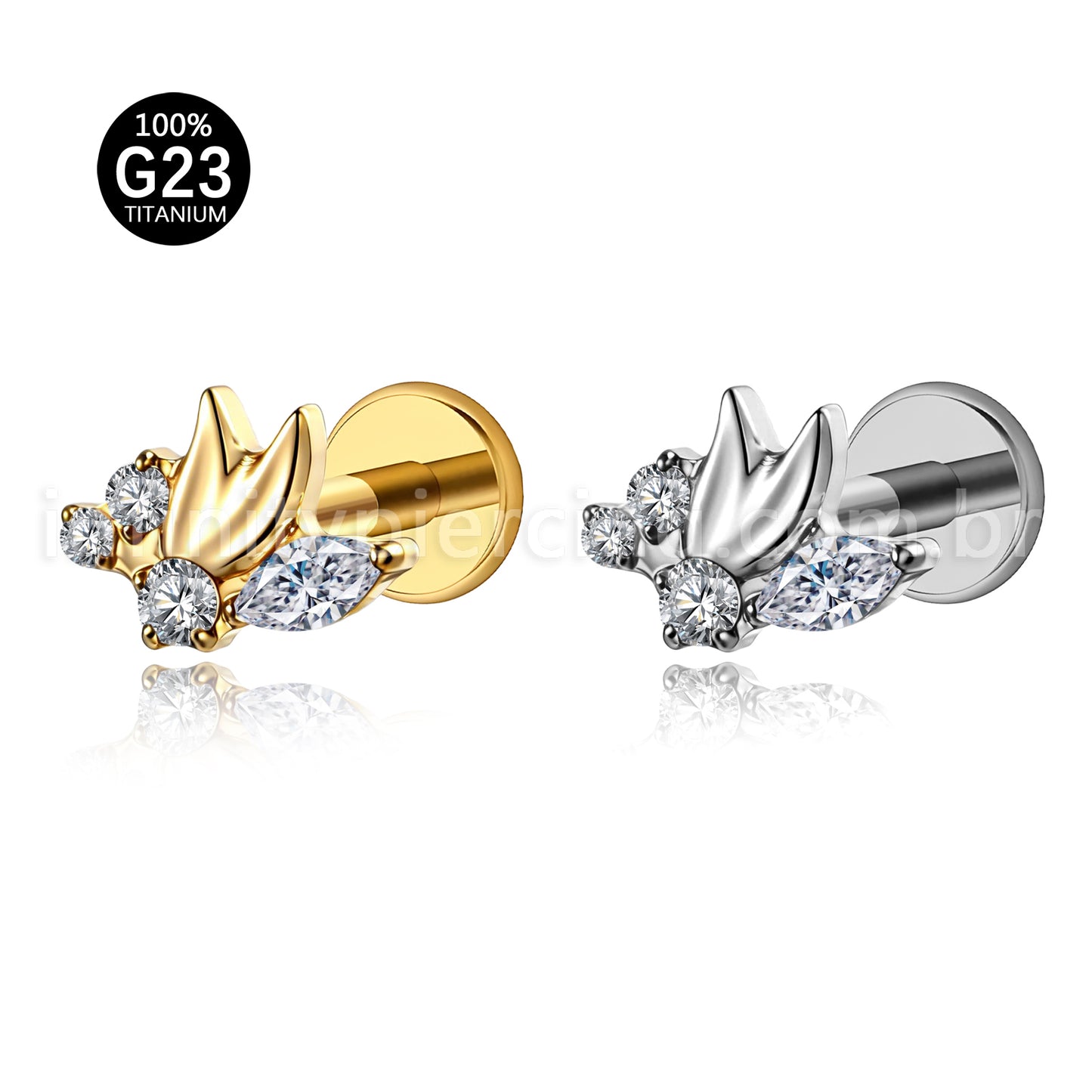Piercing Labret Titânio Meia Flor Zircônia Cravejada