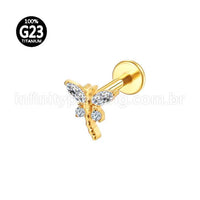 Piercing Labret Titânio Libélula Zircônia Cravejada