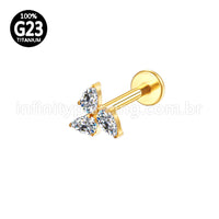 Piercing Labret Titânio 3 Zirconias Cravejada