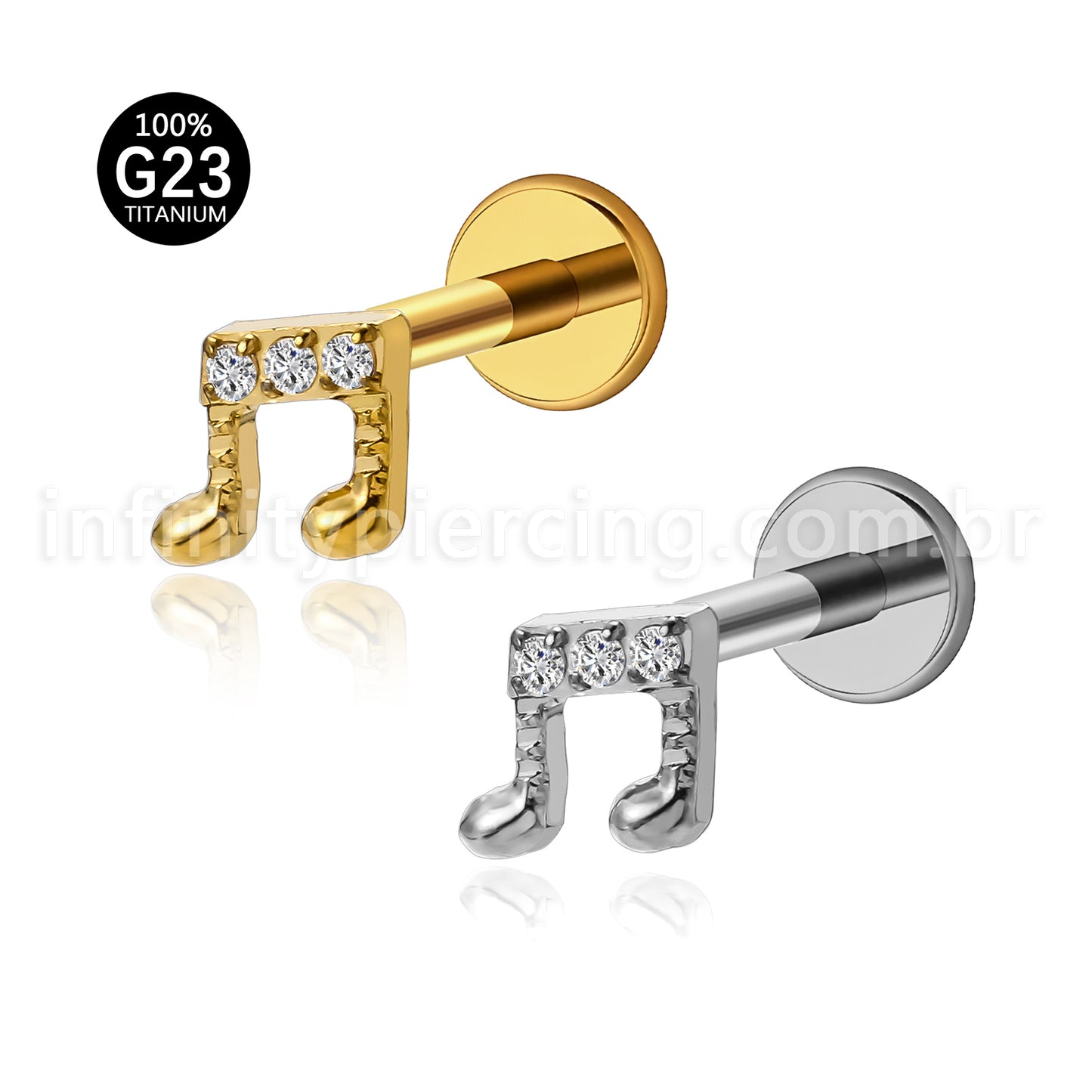 Piercing Labret Titânio Nota Musical Zircônia Cravejada