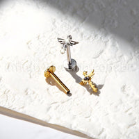 Piercing Labret Titânio Cruz Em Formato De Asas