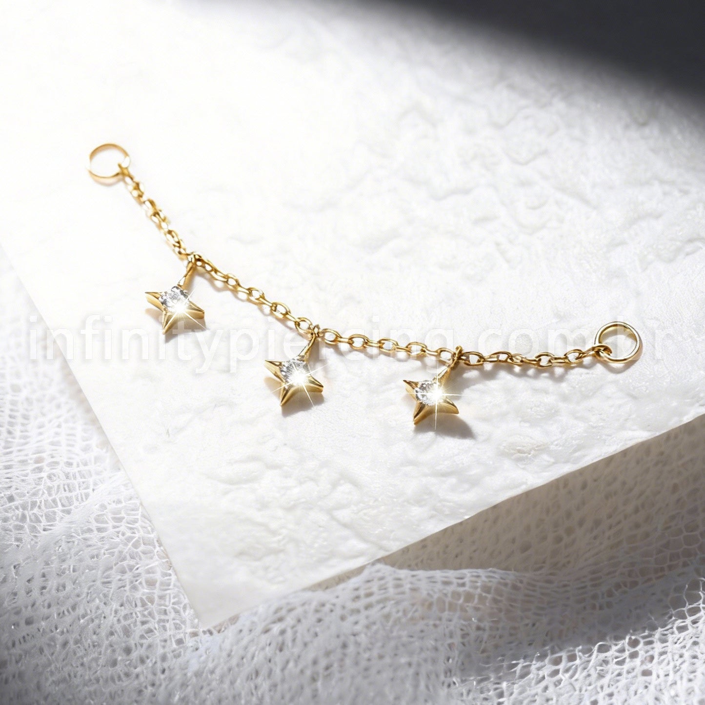 Corrente Titânio Para Piercing Estrela Zircônia Cravejada