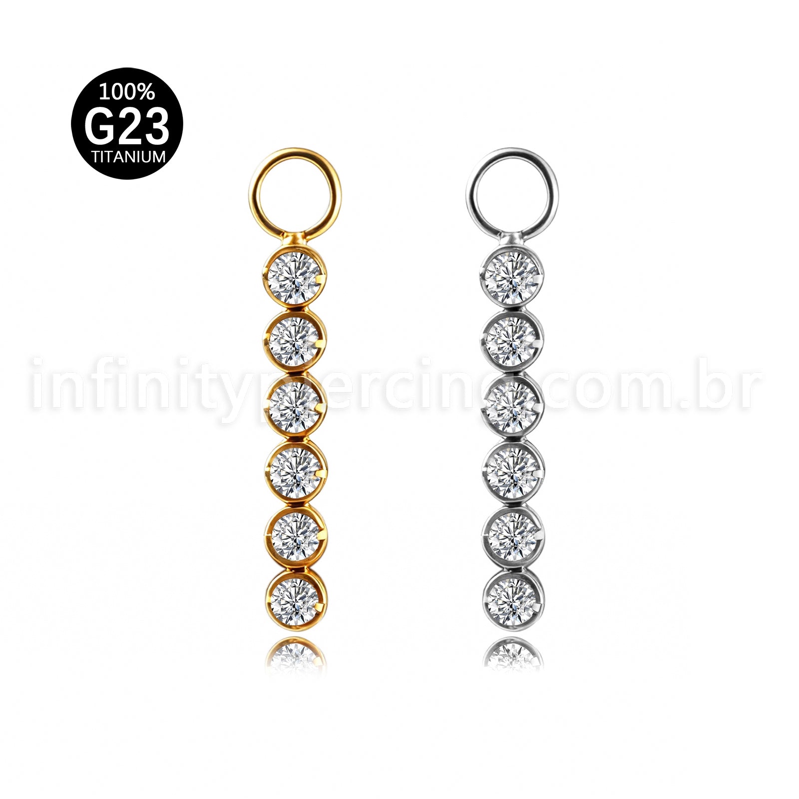 Pingente Para Piercing Titânio Barra Zircônia Cravejada