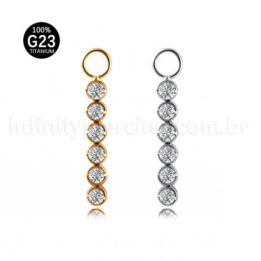 Pingente Para Piercing Titânio Barra Zircônia Cravejada