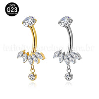 Piercing Banana Titânio Zircônia Cravejada Com Pingente
