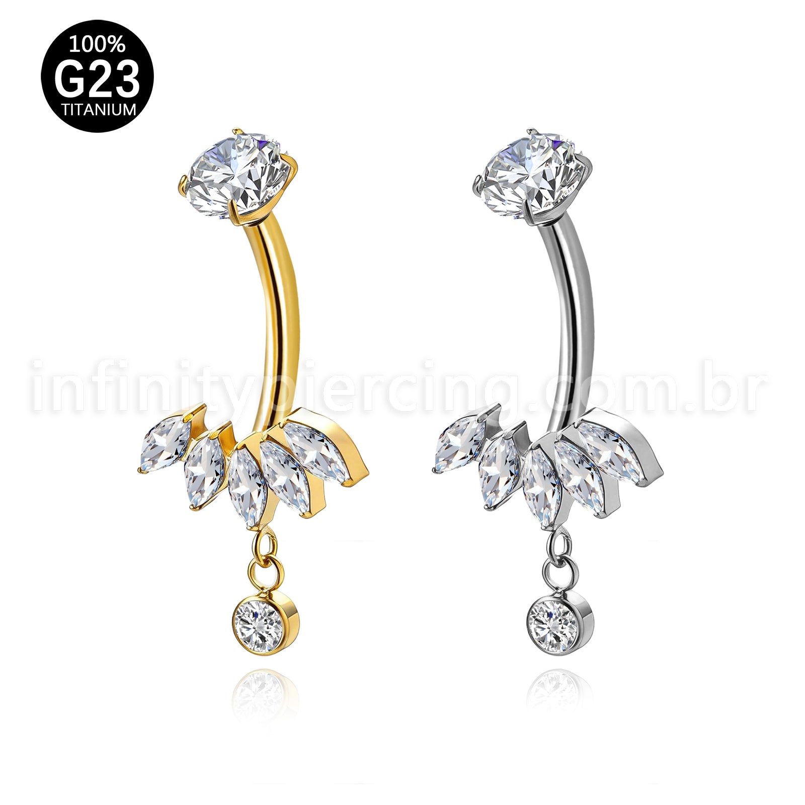 Piercing Banana Titânio Zircônia Cravejada Com Pingente