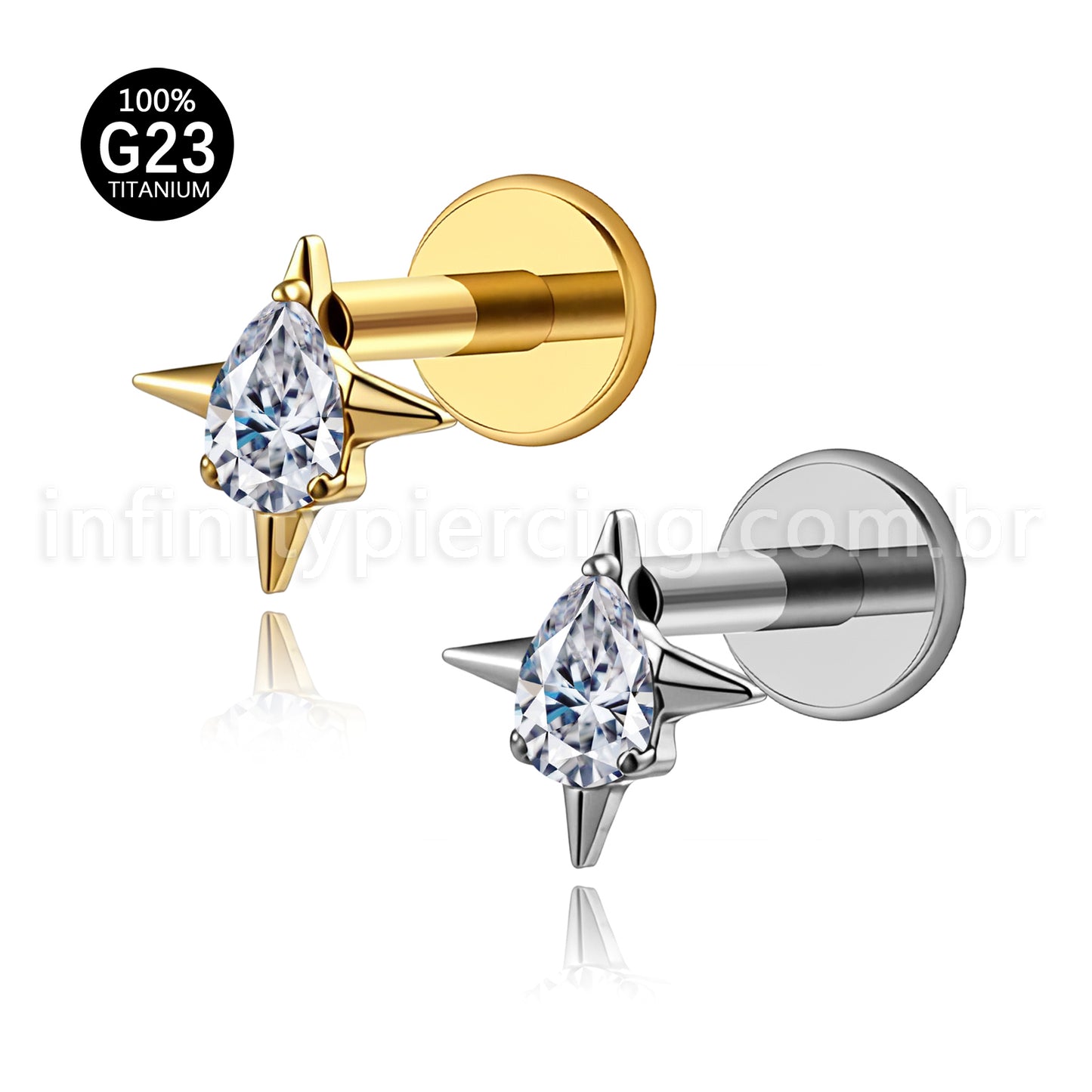 Piercing Labret Titânio Zircônia Cravejada