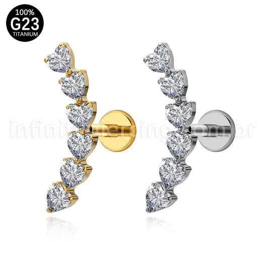 Piercing Labret Titânio Cluster Corações Zircônia Cravejada